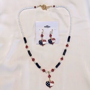 Patriotic Heart Necklace and Earring Set